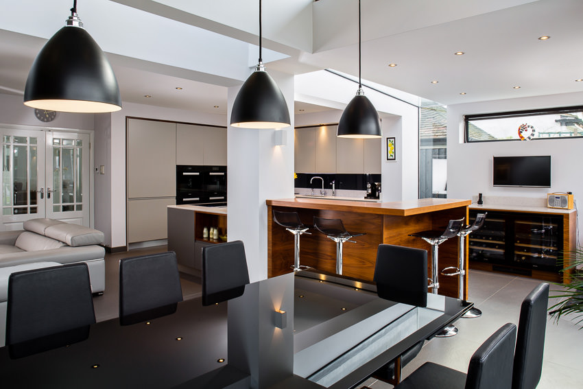 Open space living room and kitchen interior