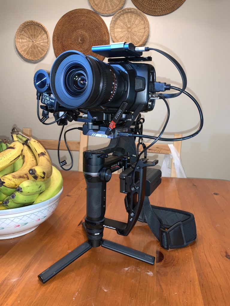 Gimbal placed on a wooden dining table